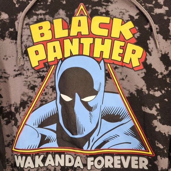 Black Panther Wakanda Forever Hoodie Men Large Black Gray Graphic Camo Marvel - Picture 2 of 12